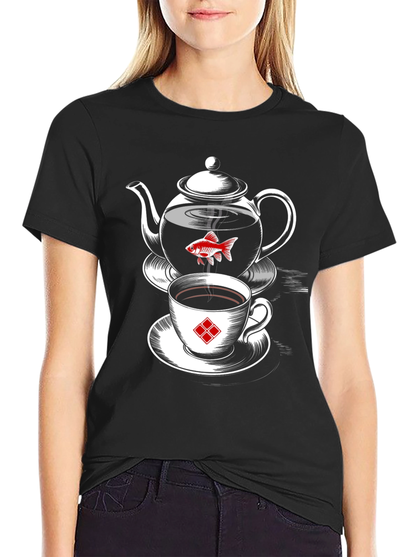 Whimsical Teapot & Goldfish Graphic Tee