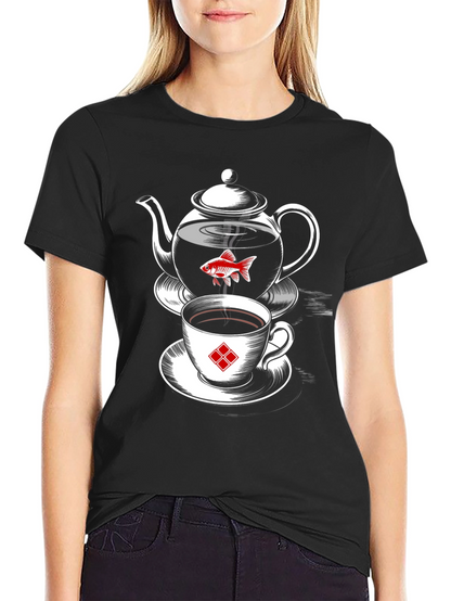 Whimsical Teapot & Goldfish Graphic Tee