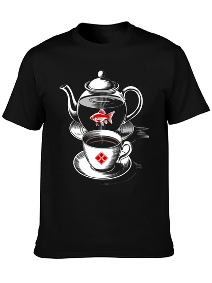 Whimsical Teapot & Goldfish Graphic Tee