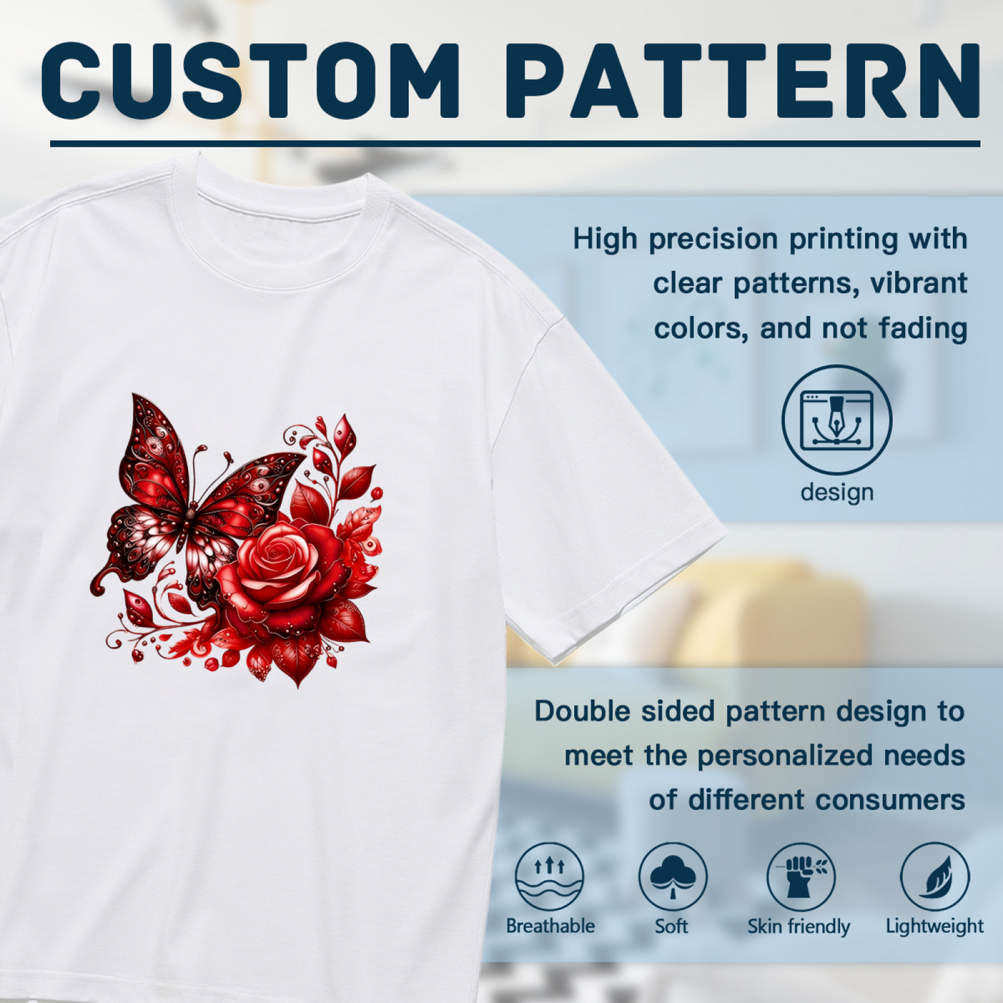 Romantic Red Butterfly And Rose Art Plus Size Women's Printed T-Shirt