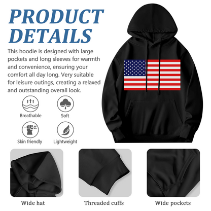 Classic USA American Flag Graphic Hoodie, Cozy Patriotic Pullover
