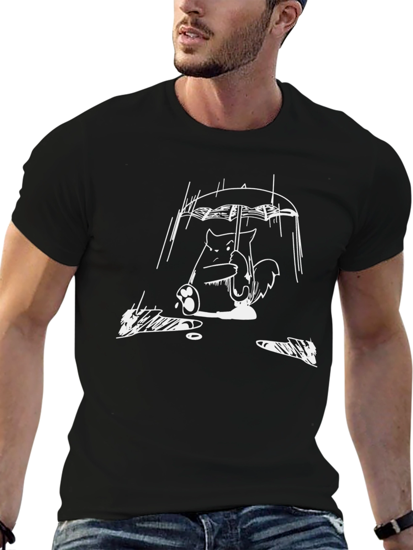Rainy Day Totoro Black T-Shirt