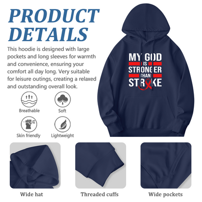 My God Is Stronger Than Stroke Faith Cozy Navy Hoodie, Support Top