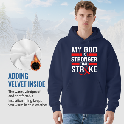 My God Is Stronger Than Stroke Faith Cozy Navy Hoodie, Support Top