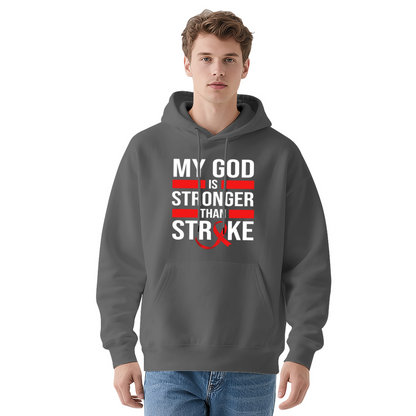 My God Is Stronger Than Stroke Faith Cozy Navy Hoodie, Support Top
