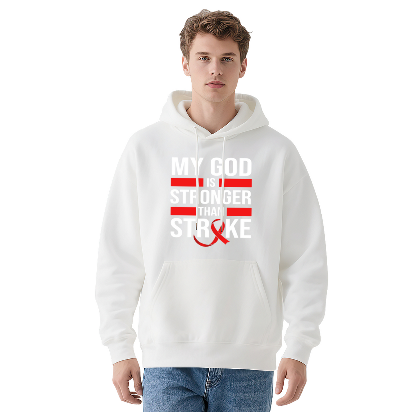 My God Is Stronger Than Stroke Faith Cozy Navy Hoodie, Support Top
