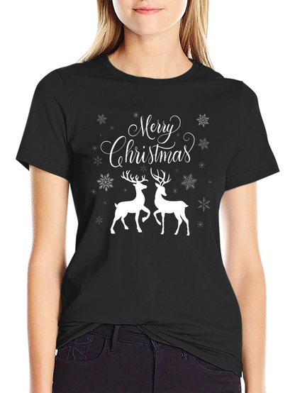 Merry Christmas Deer Graphic Tee - Holiday T-Shirt