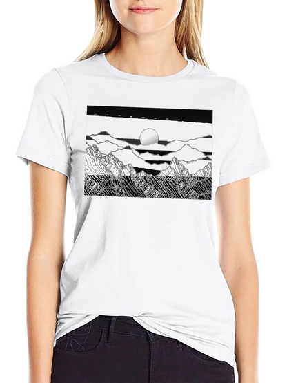 Black Graphic Tee - Mountain Scene Print