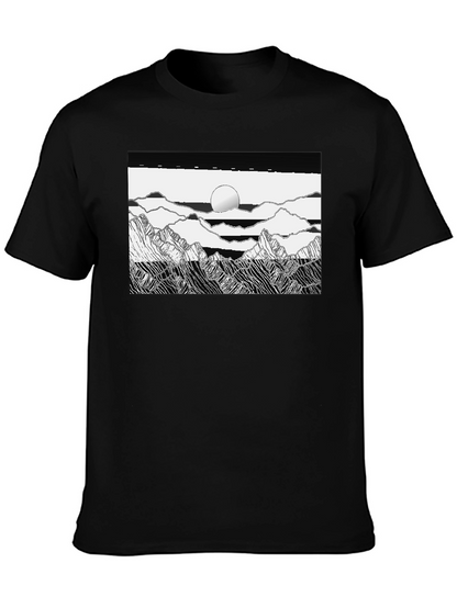 Black Graphic Tee - Mountain Scene Print