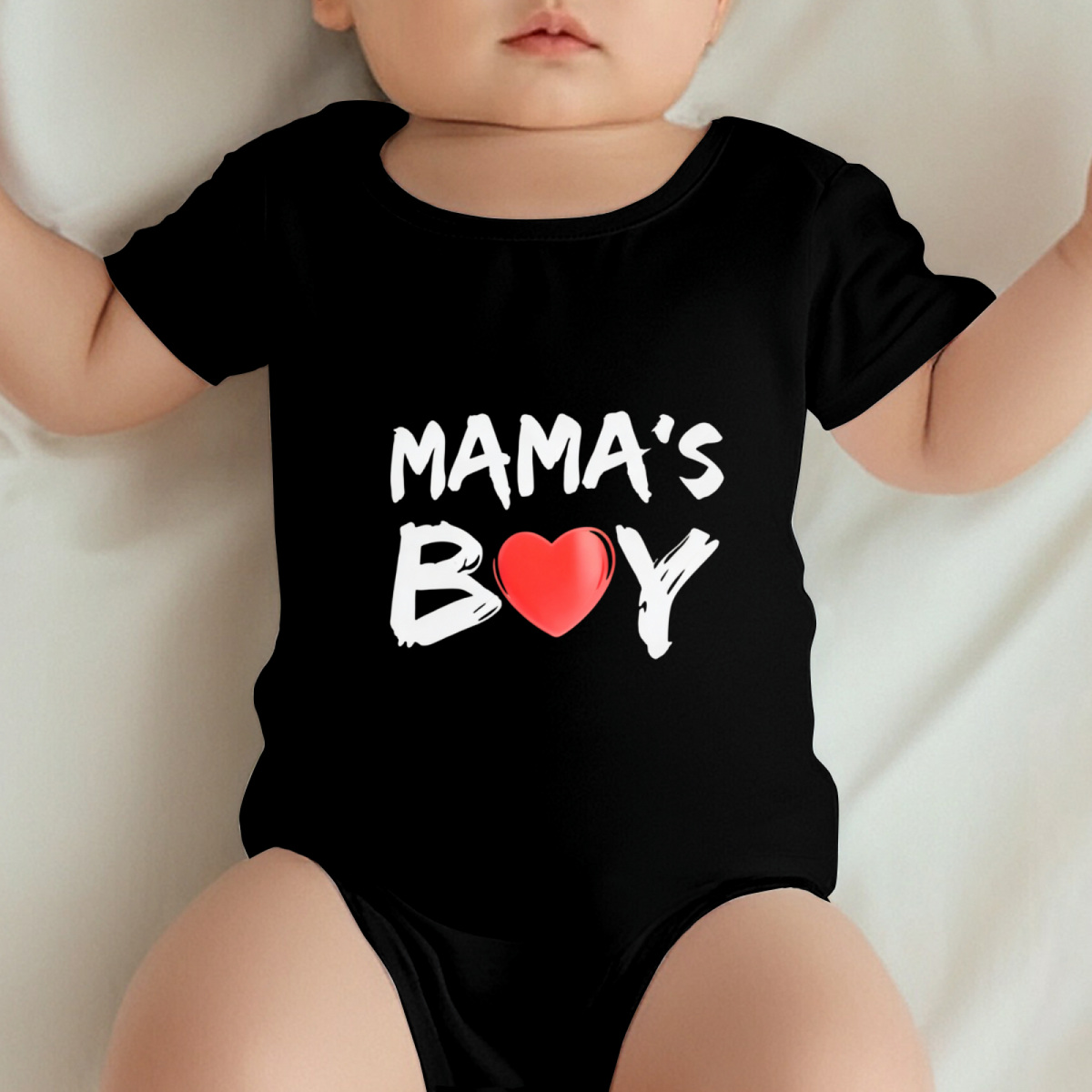 Mama¡¯s Boy Red Heart Cool Black Infant Short Sleeve Bodysuit