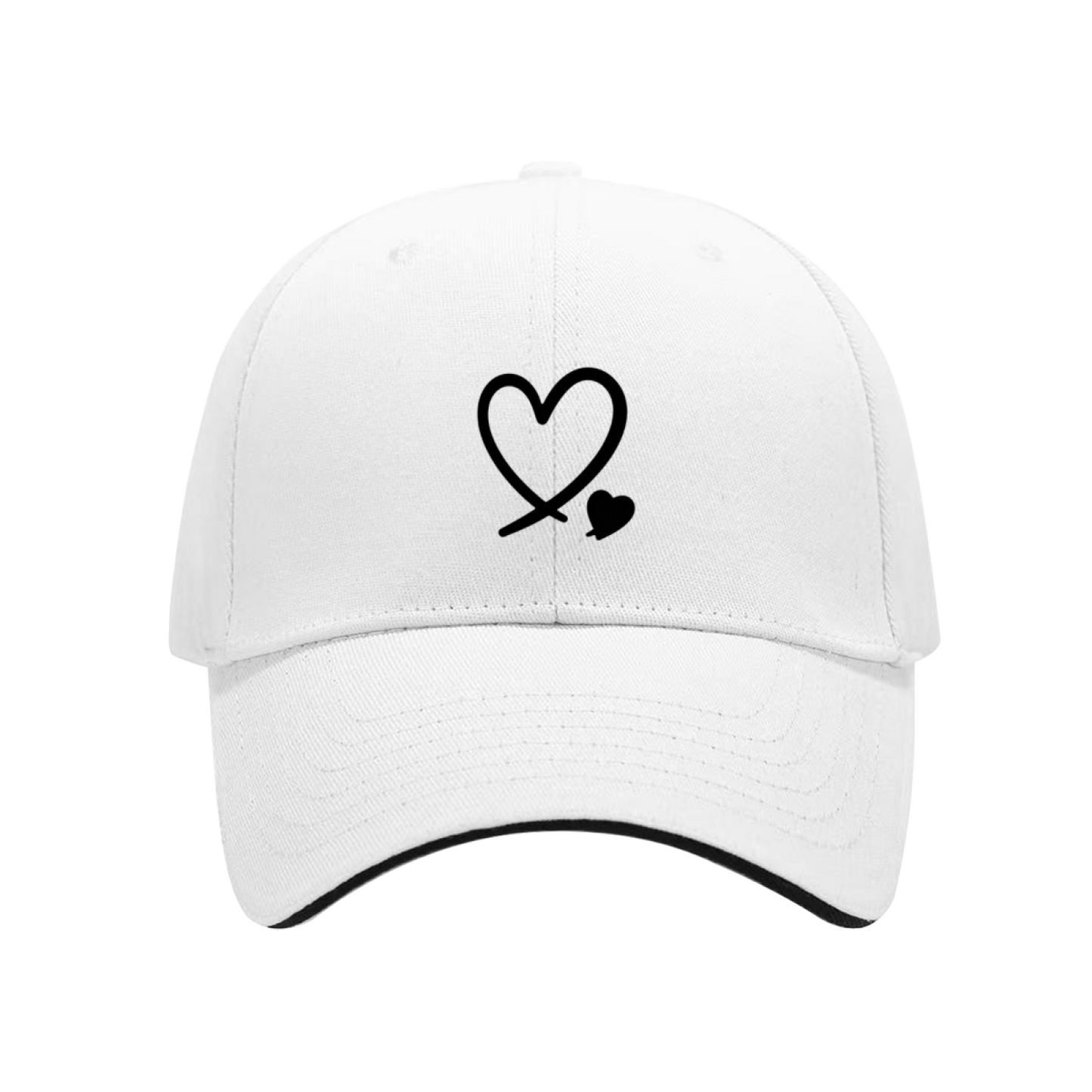 Intertwined Double Hearts White Sandwich Baseball Cap, Sweet Couple Daily Hat