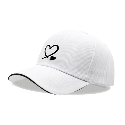Intertwined Double Hearts White Sandwich Baseball Cap, Sweet Couple Daily Hat