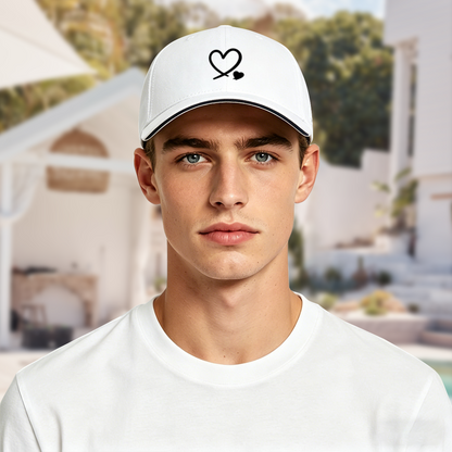 Intertwined Double Hearts White Sandwich Baseball Cap, Sweet Couple Daily Hat