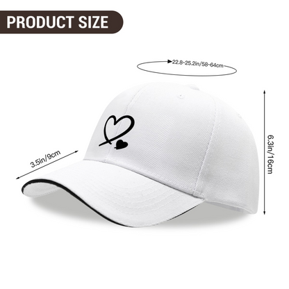 Intertwined Double Hearts White Sandwich Baseball Cap, Sweet Couple Daily Hat