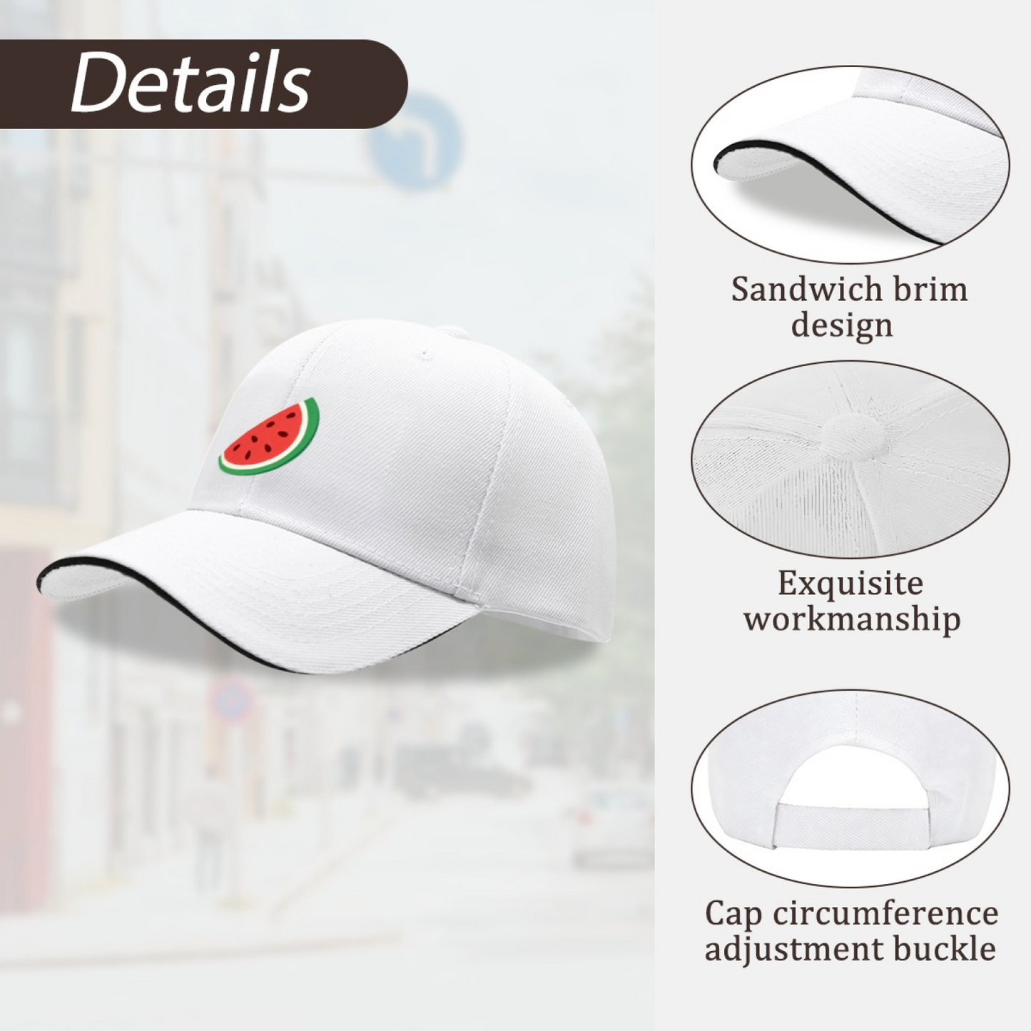 Cute Watermelon Slice Graphic Multi-Color Sandwich Peak Baseball Cap