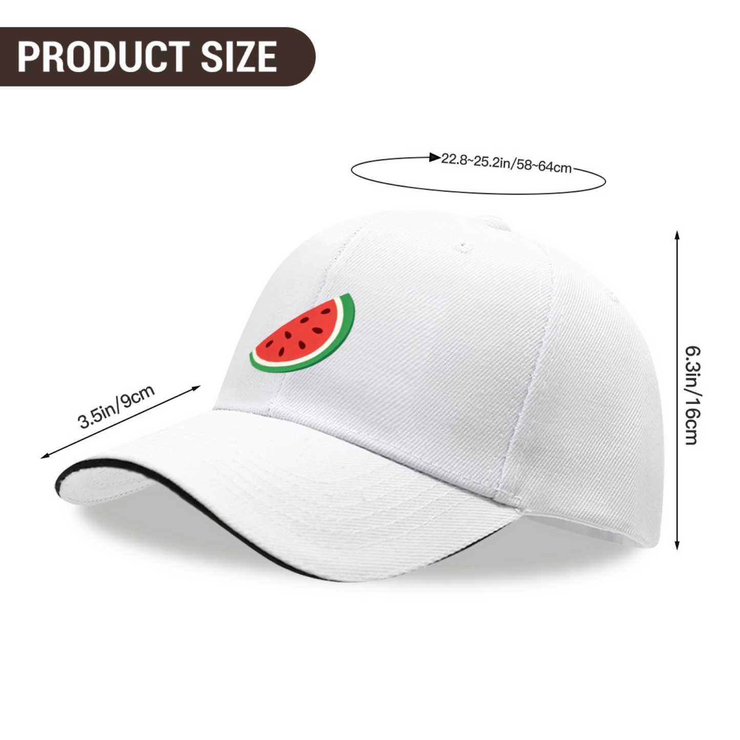 Cute Watermelon Slice Graphic Multi-Color Sandwich Peak Baseball Cap