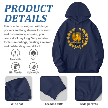 Persian Lion Sun Iran Heritage Emblem Hoodie, Unisex Cozy Cultural Sweatshirt