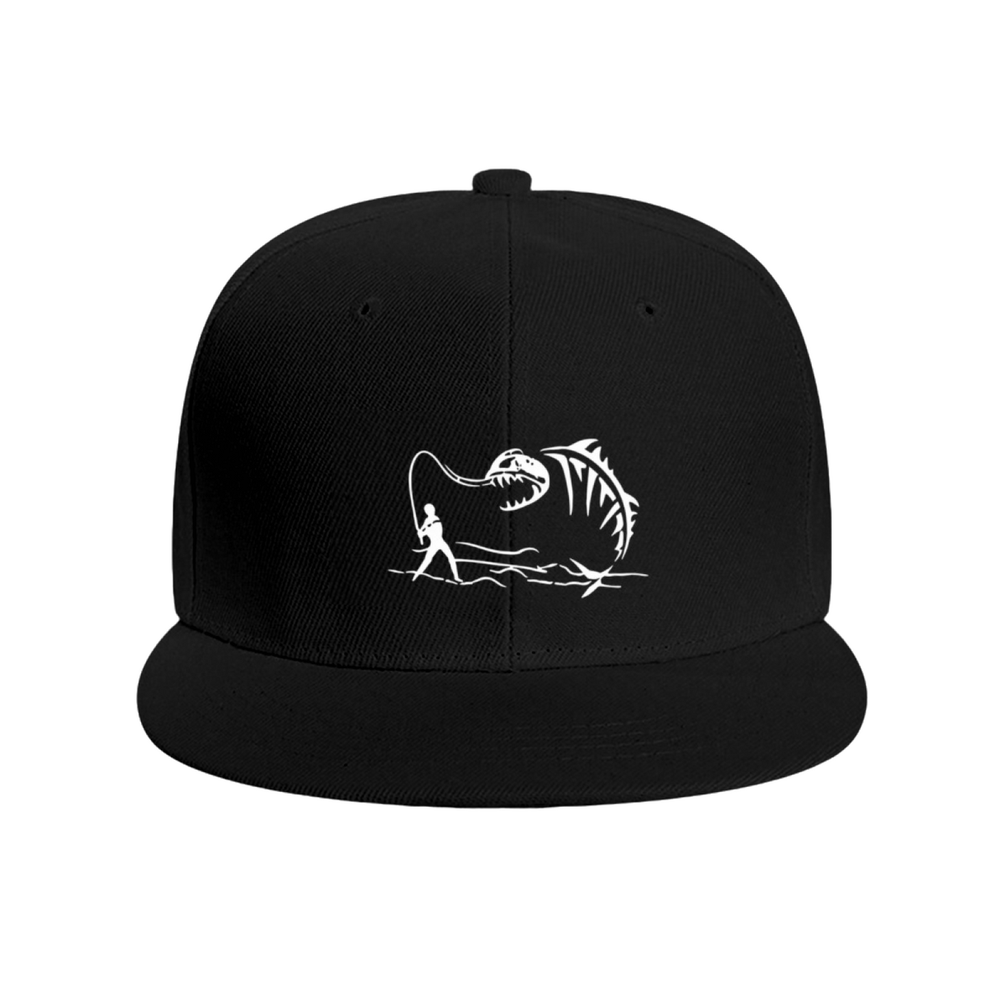 Monster Fish Skeleton Fishing Red Flat Brim Hat, Angler Outdoor Sun Snapback Cap