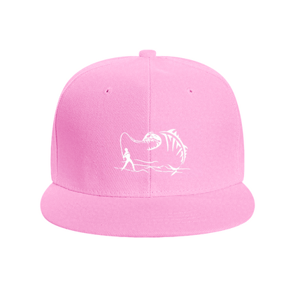 Monster Fish Skeleton Fishing Red Flat Brim Hat, Angler Outdoor Sun Snapback Cap