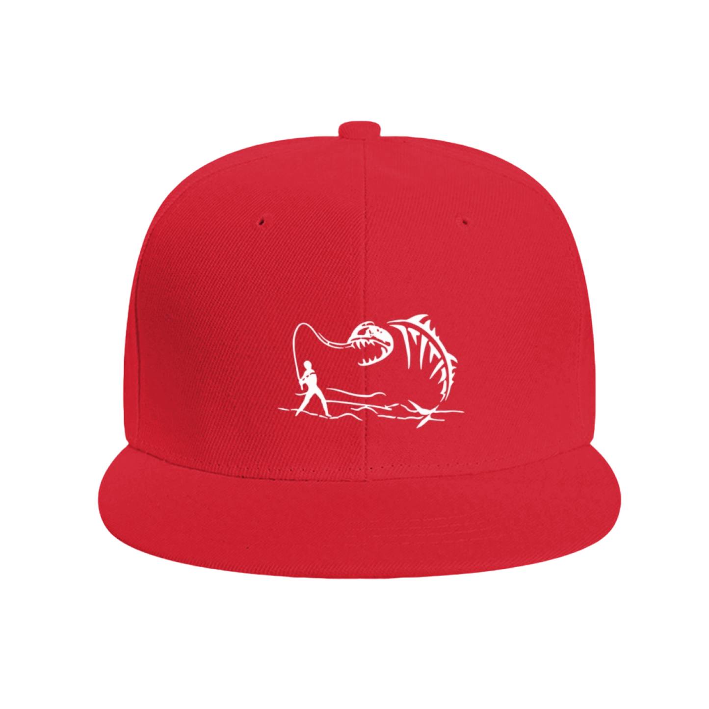 Monster Fish Skeleton Fishing Red Flat Brim Hat, Angler Outdoor Sun Snapback Cap