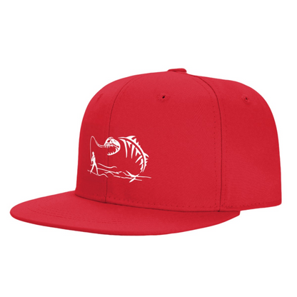 Monster Fish Skeleton Fishing Red Flat Brim Hat, Angler Outdoor Sun Snapback Cap