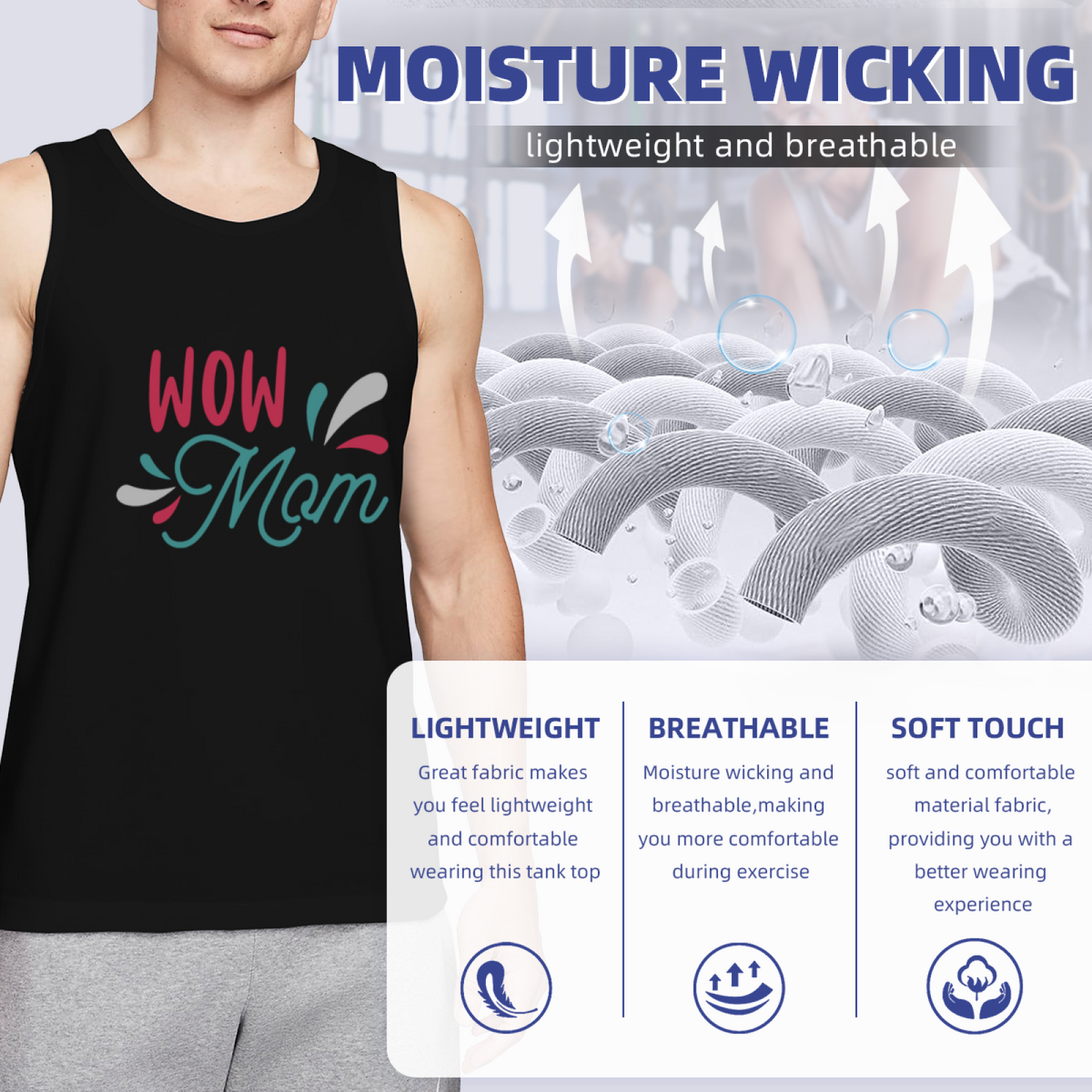 Wow Mom Cute Mother¡¯s Day Letter Print Men Tank Top