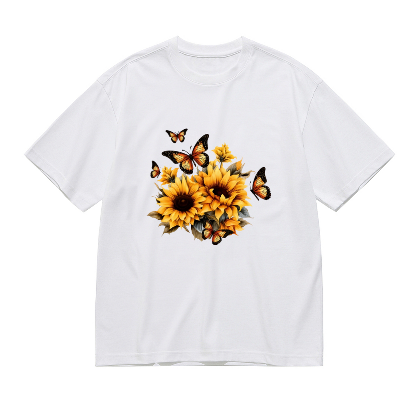 Warm Sunflower & Monarch Butterflies Floral Plus Size Women¡¯s Printed T-Shirt