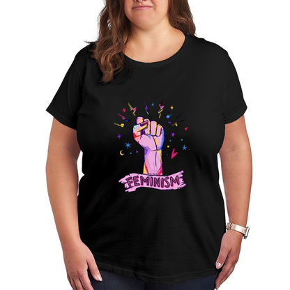Colorful Raised Fist Feminism Empowerment Art Plus Size Women Printed T-Shirt