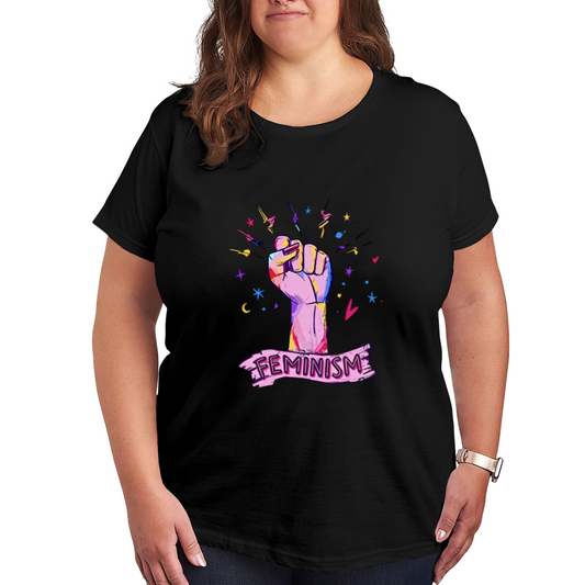 Colorful Raised Fist Feminism Empowerment Art Plus Size Women Printed T-Shirt