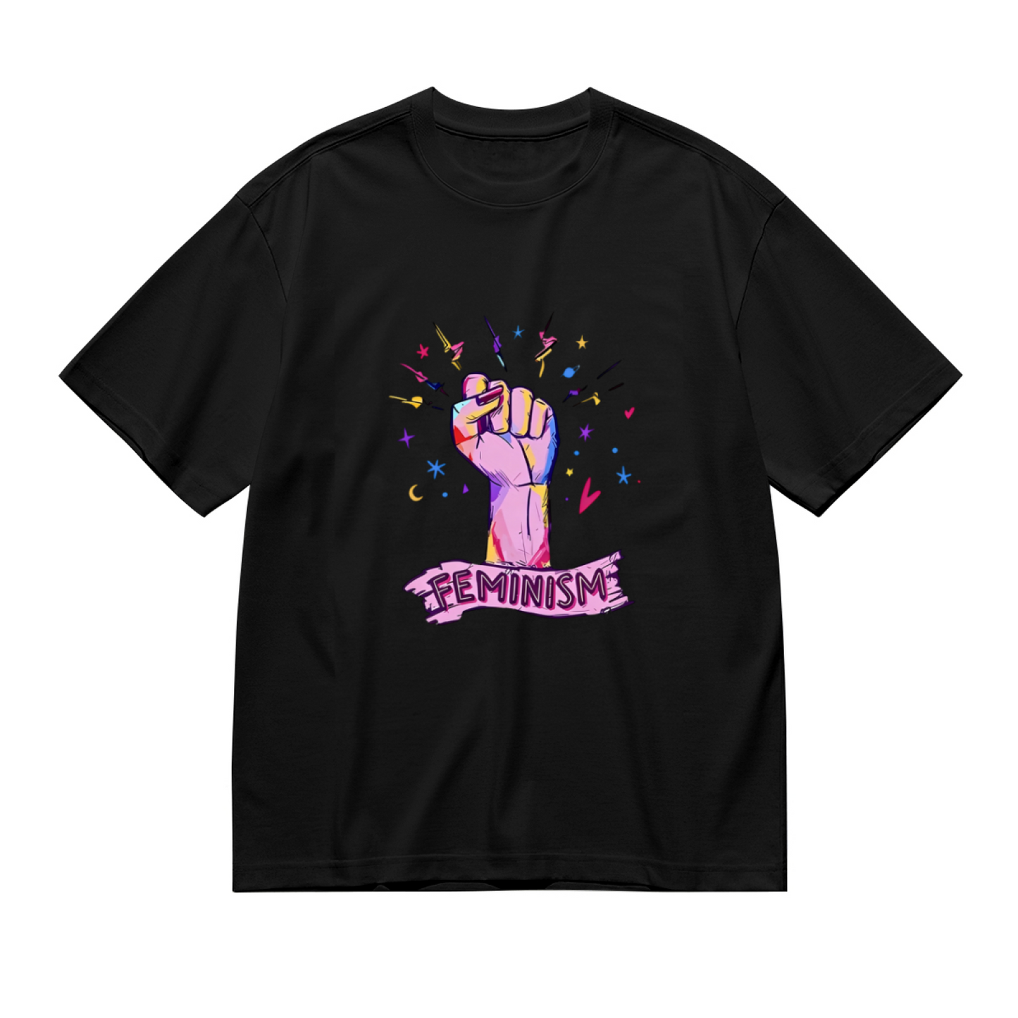 Colorful Raised Fist Feminism Empowerment Art Plus Size Women Printed T-Shirt