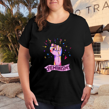 Colorful Raised Fist Feminism Empowerment Art Plus Size Women Printed T-Shirt