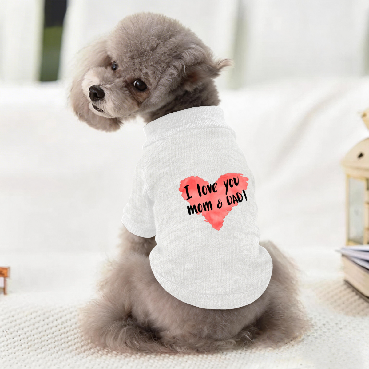 Watercolor Heart I Love You Mom & Dad Pet Sweater, Warm Family Puppy Top