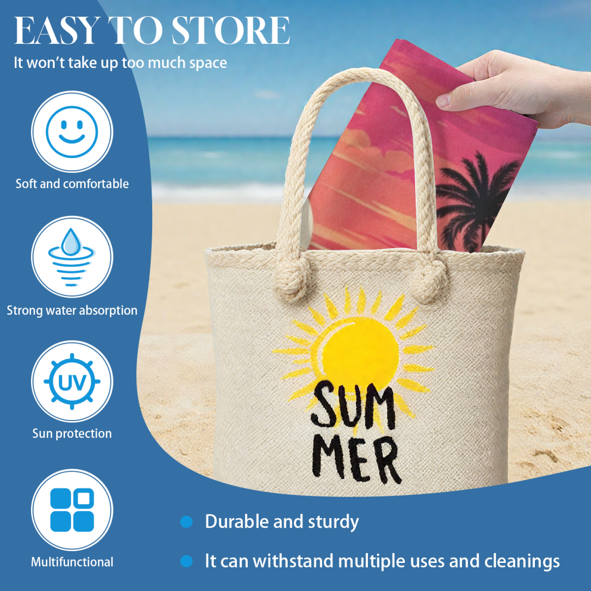 Tropical Sunset Palm Tree Retro Beach Towel, Ultra Comfortable, Soft and Super Water Absorbent for Summer Vacation