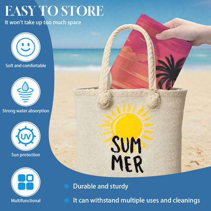Tropical Sunset Palm Tree Retro Beach Towel, Ultra Comfortable, Soft and Super Water Absorbent for Summer Vacation