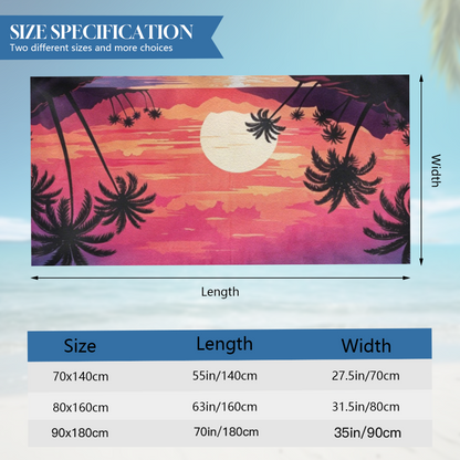 Tropical Sunset Palm Tree Retro Beach Towel, Ultra Comfortable, Soft and Super Water Absorbent for Summer Vacation
