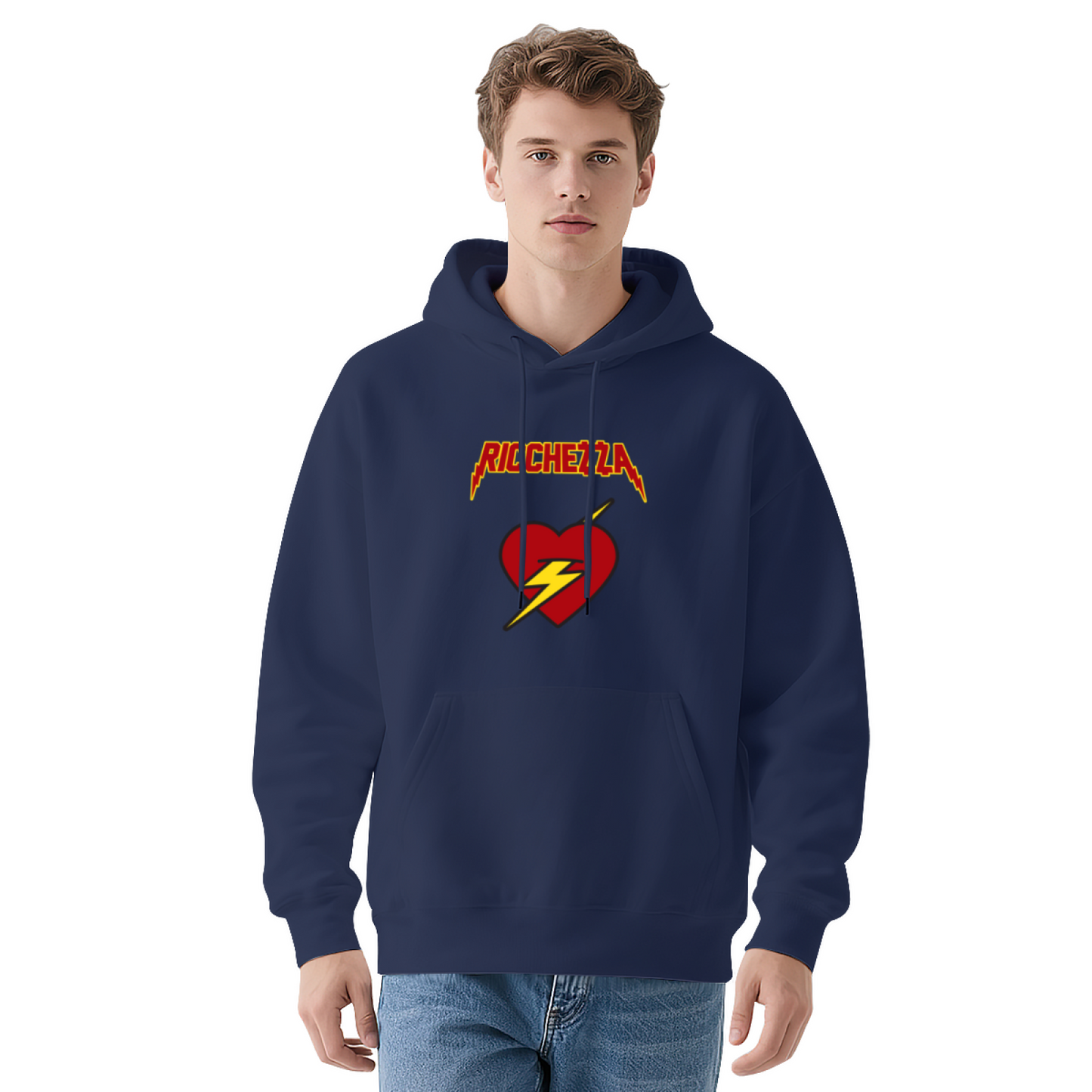 Retro Ricchezza Lightning Heart White Hoodie, Unisex Soft Y2K Style Hooded Top