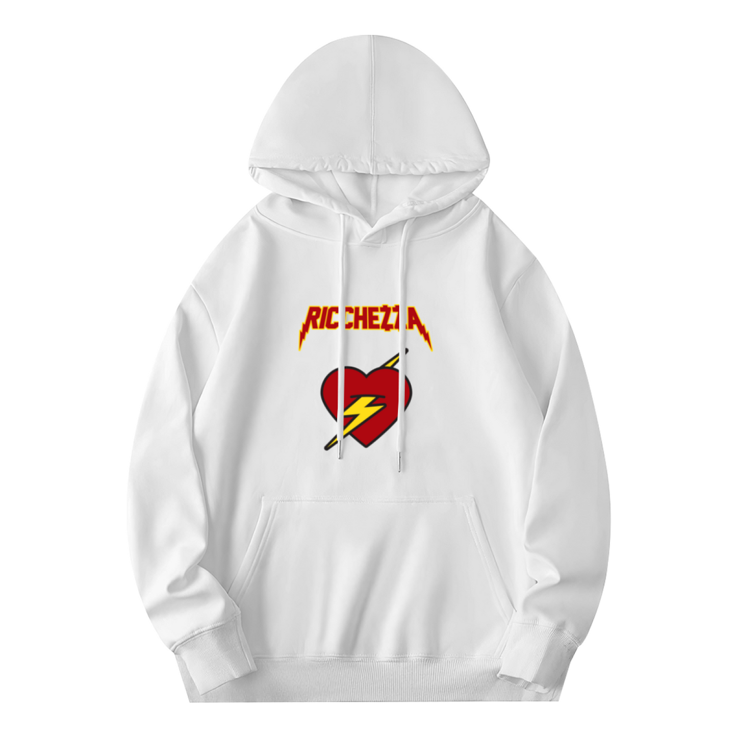 Retro Ricchezza Lightning Heart White Hoodie, Unisex Soft Y2K Style Hooded Top