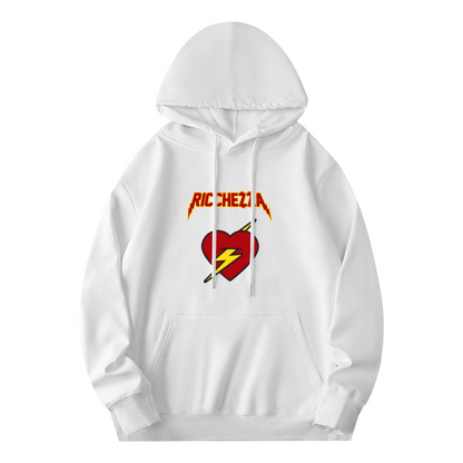Retro Ricchezza Lightning Heart White Hoodie, Unisex Soft Y2K Style Hooded Top