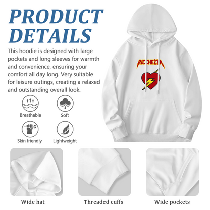 Retro Ricchezza Lightning Heart White Hoodie, Unisex Soft Y2K Style Hooded Top