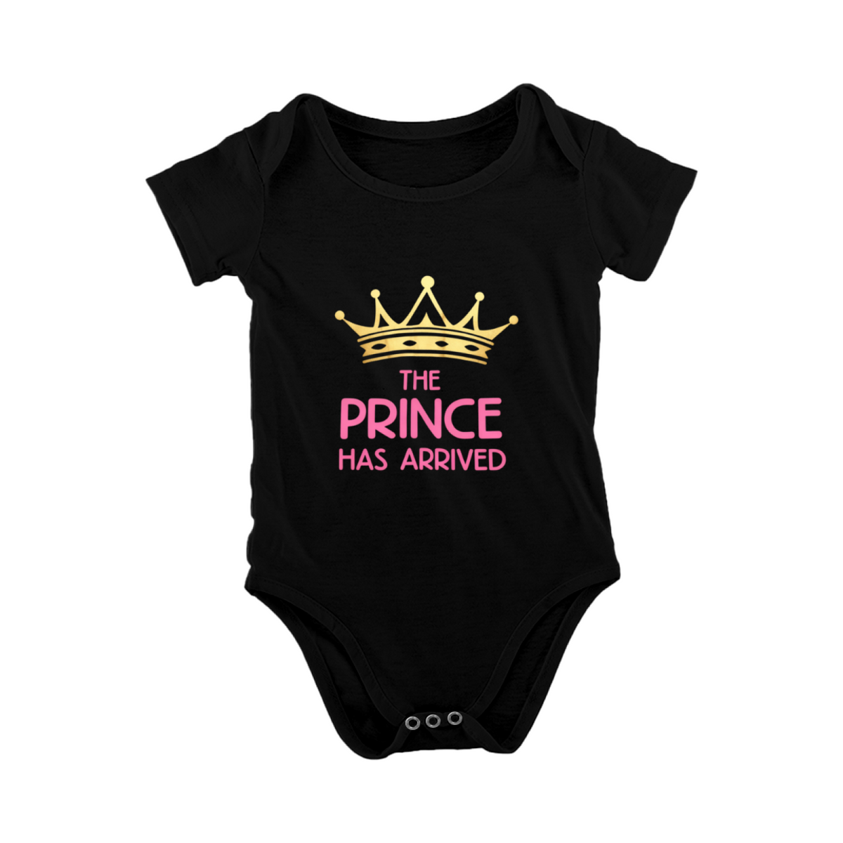 The Prince Has Arrived Golden Crown Baby Boy Black Onesie
