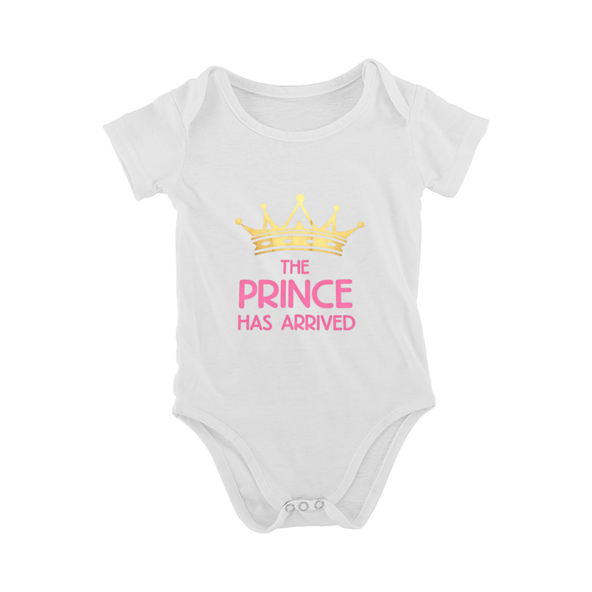 The Prince Has Arrived Golden Crown Baby Boy Black Onesie