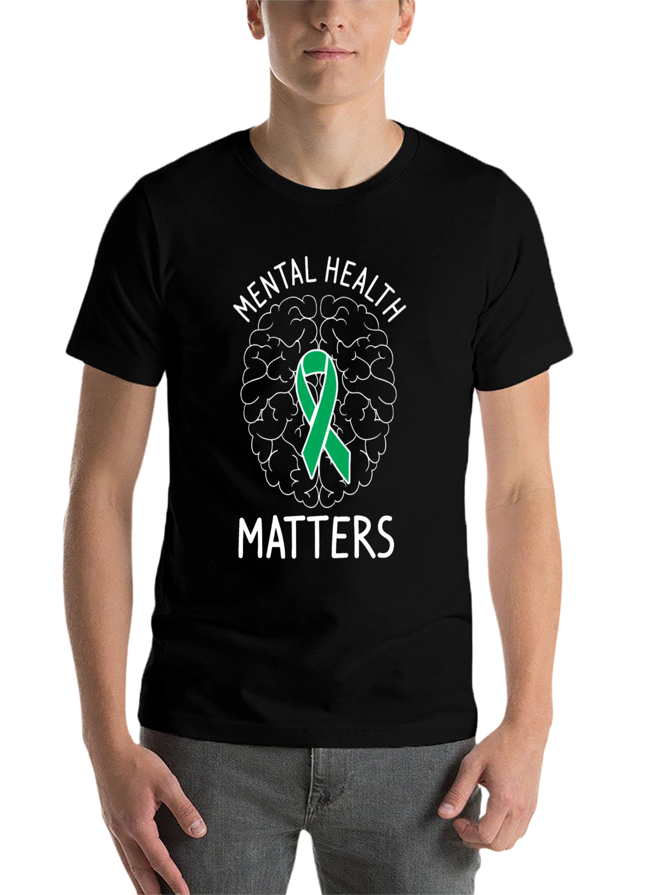 Mental Health Matters T-Shirt Brain Ribbon Support