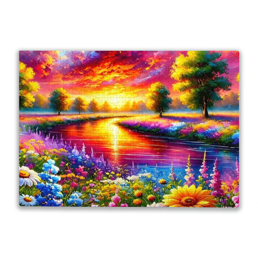 Dreamy Rainbow Sunset River Vibrant Fantasy Landscape Puzzle