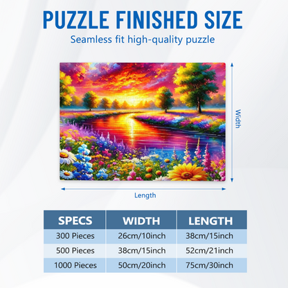 Dreamy Rainbow Sunset River Vibrant Fantasy Landscape Puzzle