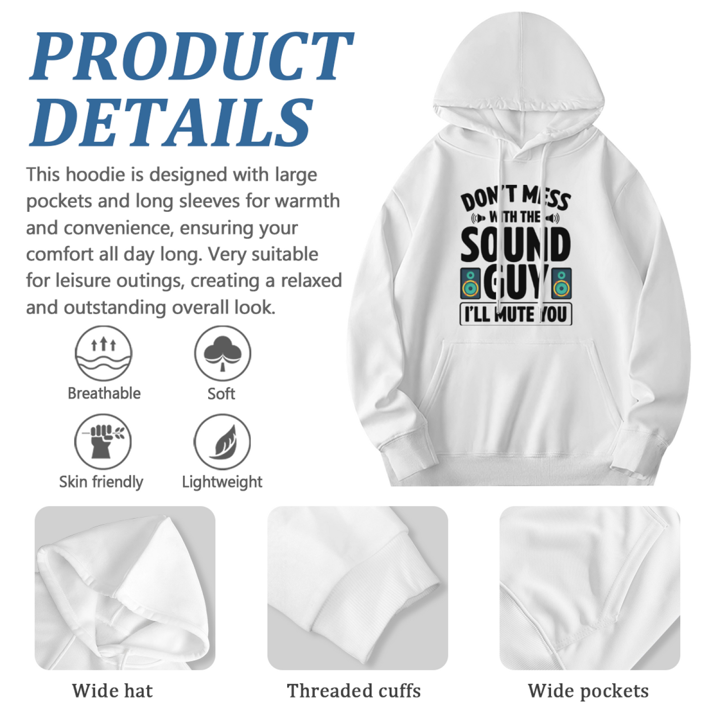 Funny Don¡¯t Mess With The Sound Guy Speaker White Hoodie, Cozy Music Staff Top