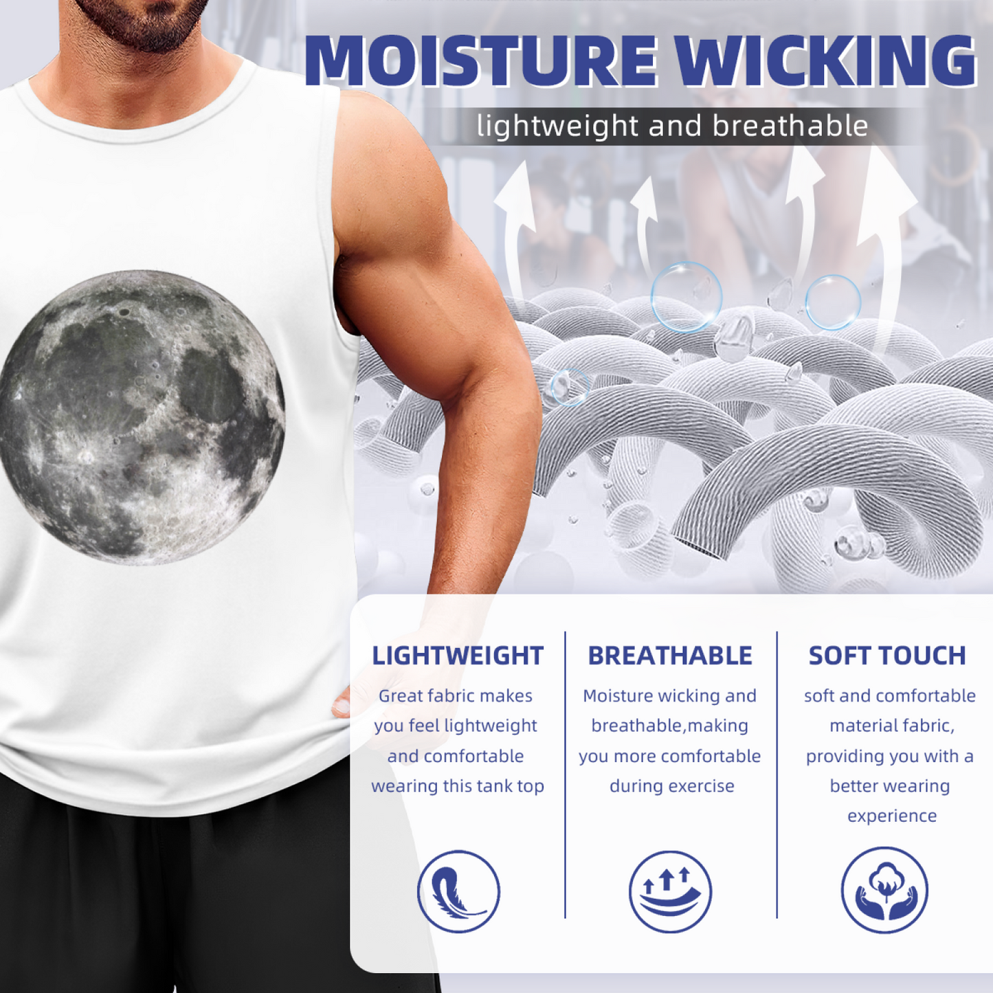 Hyper Realistic Full Moon Night Sky Simple Men Tank