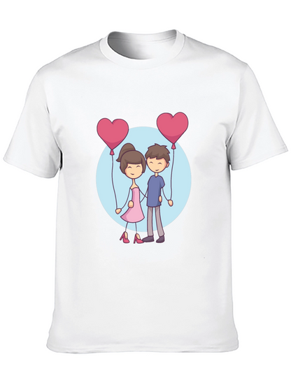 Cartoon Couple Holding Heart Balloons T-Shirt