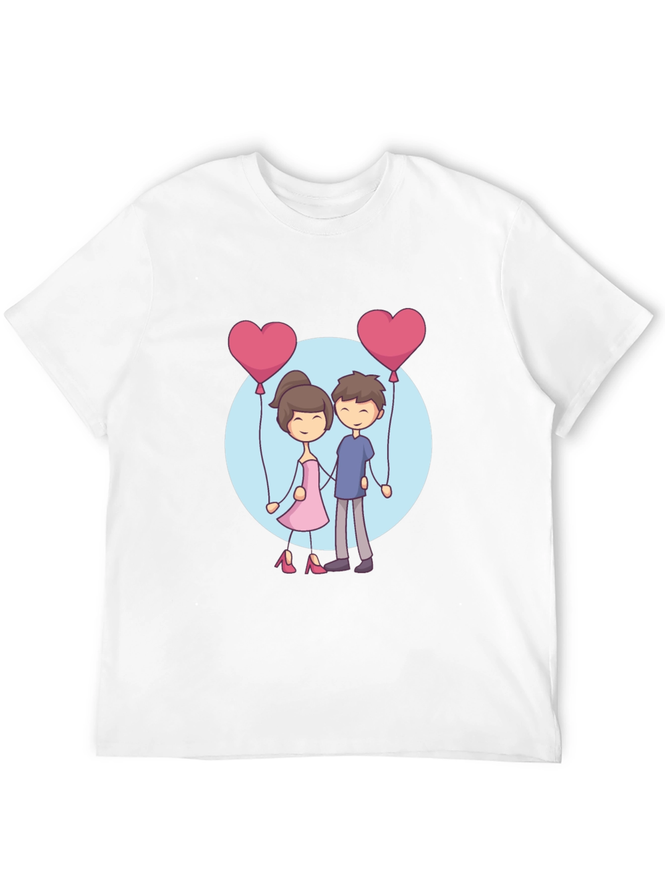 Cartoon Couple Holding Heart Balloons T-Shirt