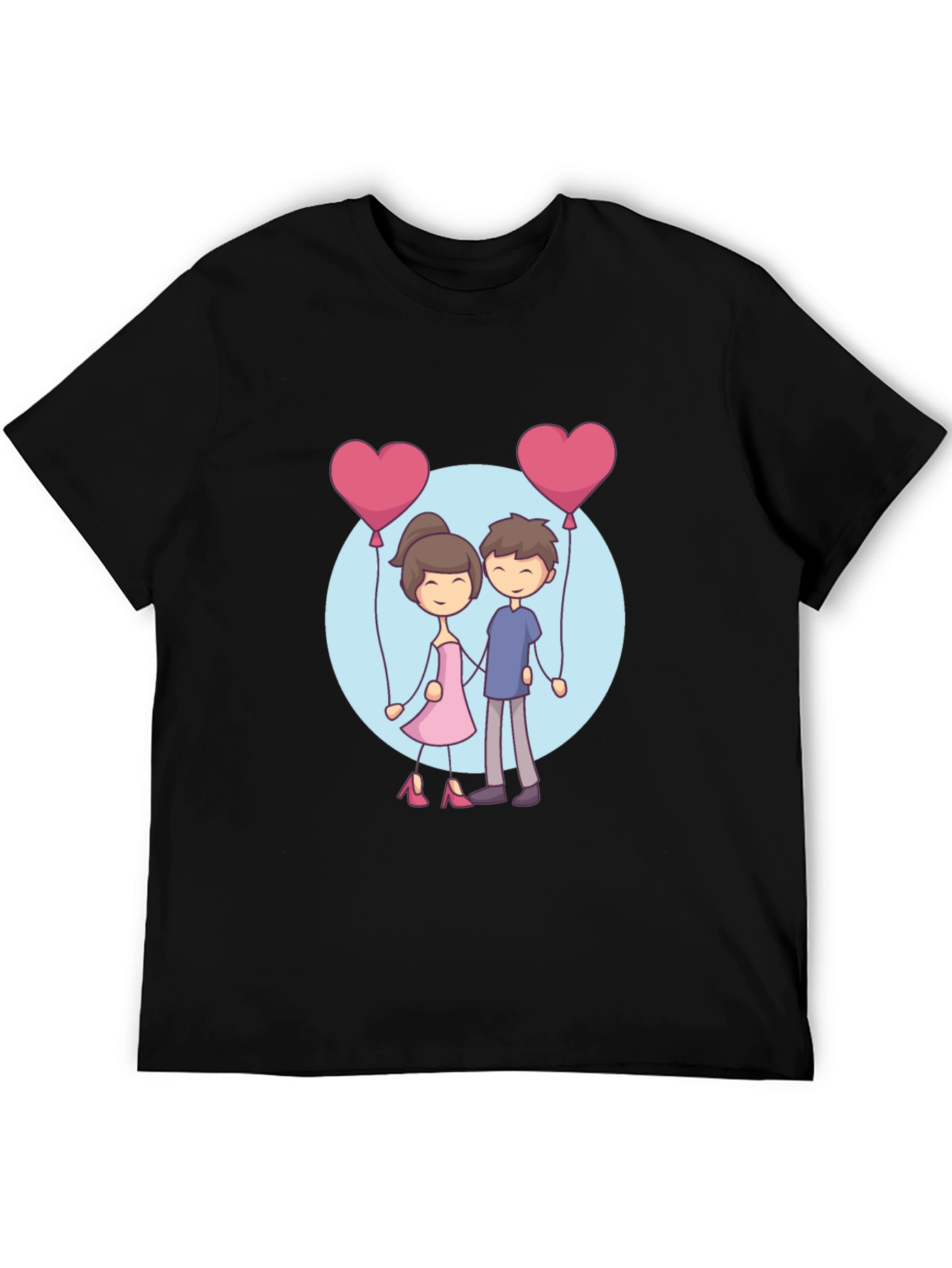 Cartoon Couple Holding Heart Balloons T-Shirt