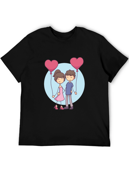 Cartoon Couple Holding Heart Balloons T-Shirt